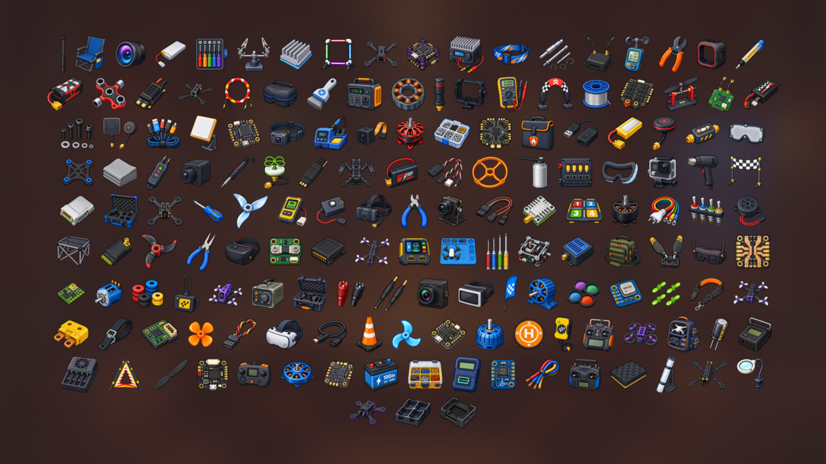 FPV Drone Racing RC Electronics Repair Equipment Icons Pack