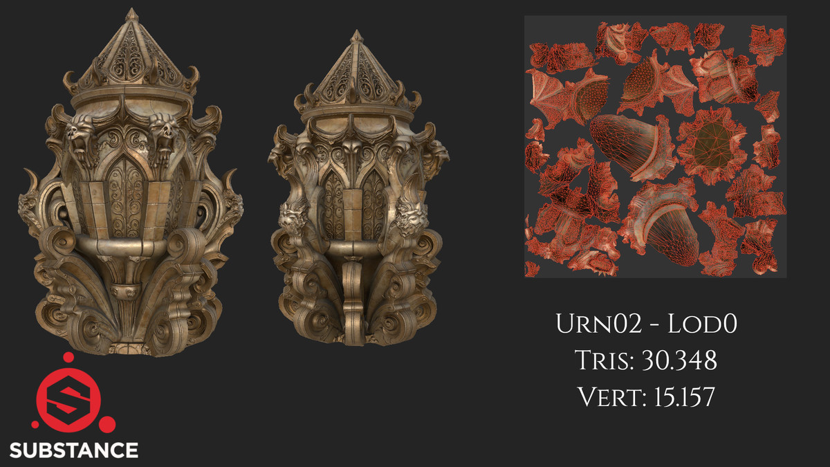 4 Gothic Urns / Vessel / Pots
