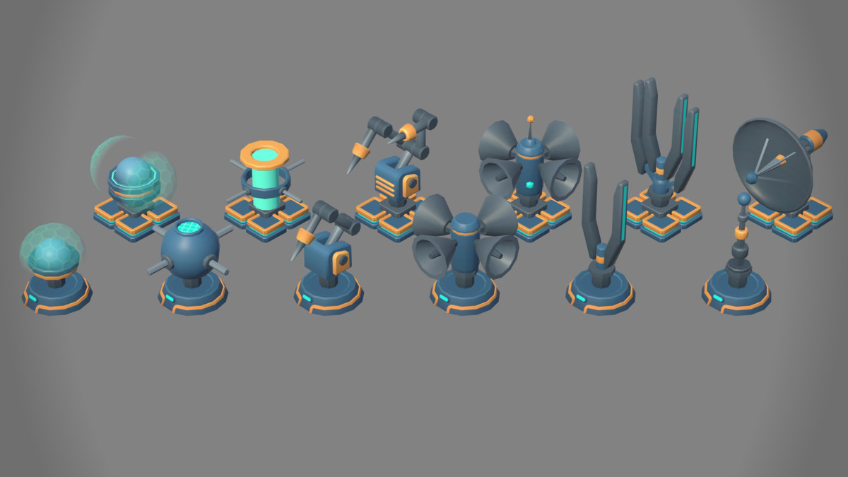 Low Poly Sci-Fi Turrets Pack