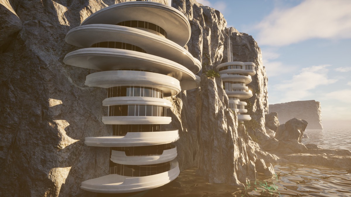Futuristic Cliffside Habitat – Modular Sci-Fi Environment