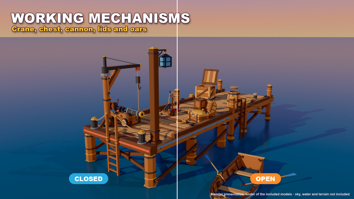 Stylized Pirate Ships & Boats: 13 Vessels + Harbour Dock Kit