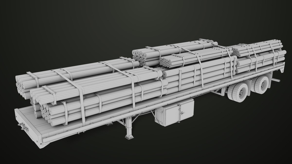 Flatbed Trailer with 7 Loads Single Mat URP HDRP Textures