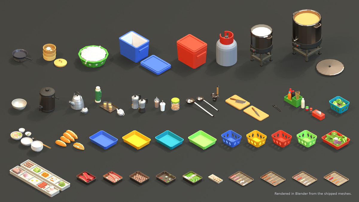 Asian Street Food Carts & Stalls: Low Poly Pack