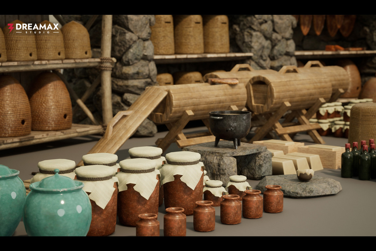 Medieval Beekeeping Props - Apiary, Skep Hives, Honey & Mead Production Vol. 1
