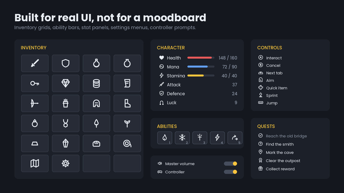 500 Game UI Icons - SVG, PNG & Sprite Sheet