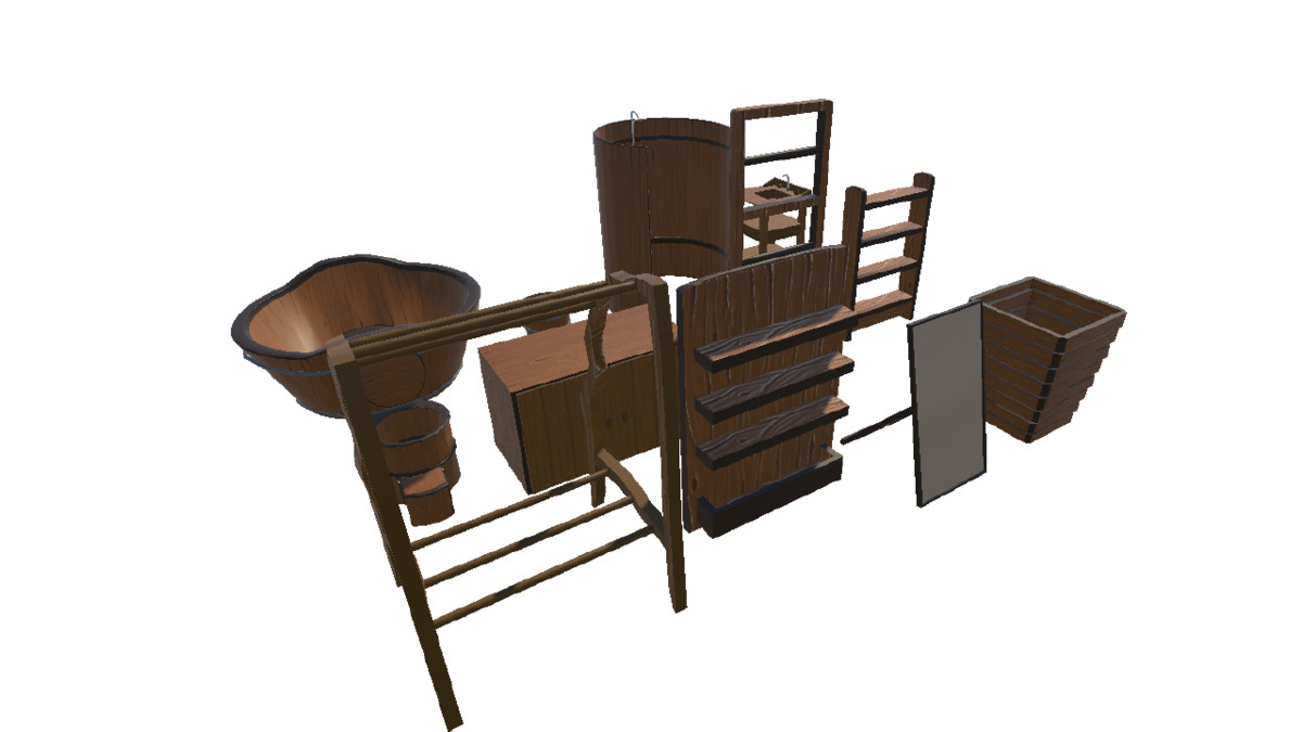 Low-Poly BathRoom Kit – Stylized Wooden Set