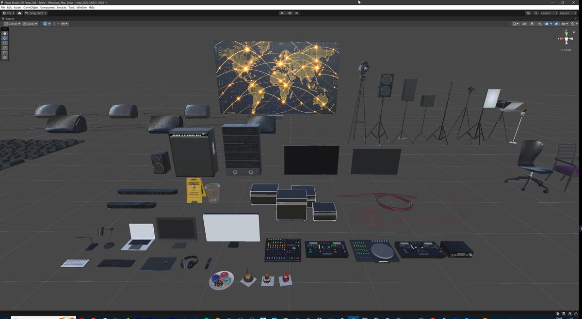News Studio 3D Props Set - Broadcast Desks, Studio Lights, Furniture for VR