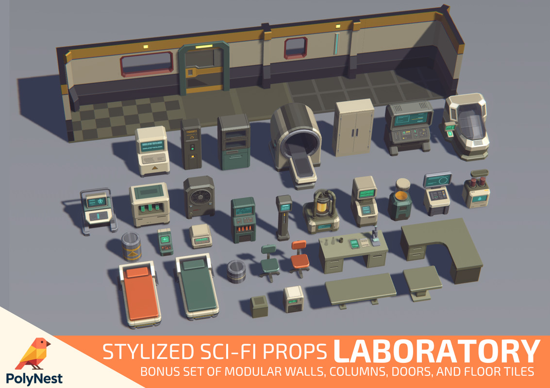 Sci-Fi Low Poly Interior Bundle: Grand Colony Collection (5-in-1) | Cosmic Retro