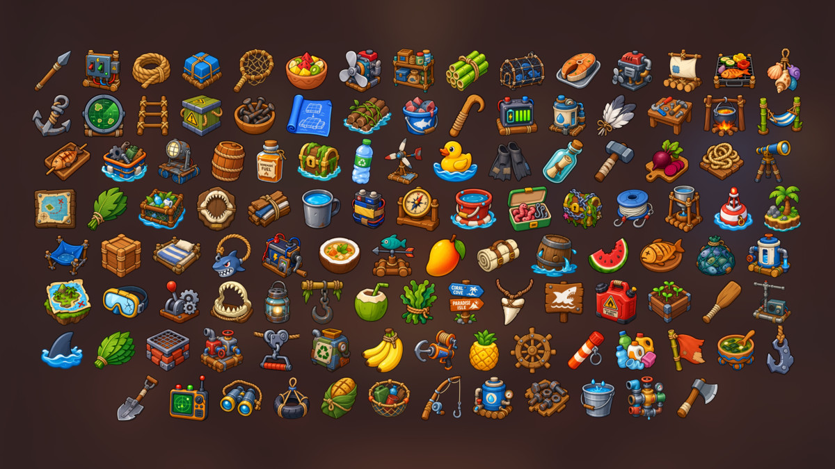 Tropical Survival Coastal Fishing Crafting Resources Icons Pack
