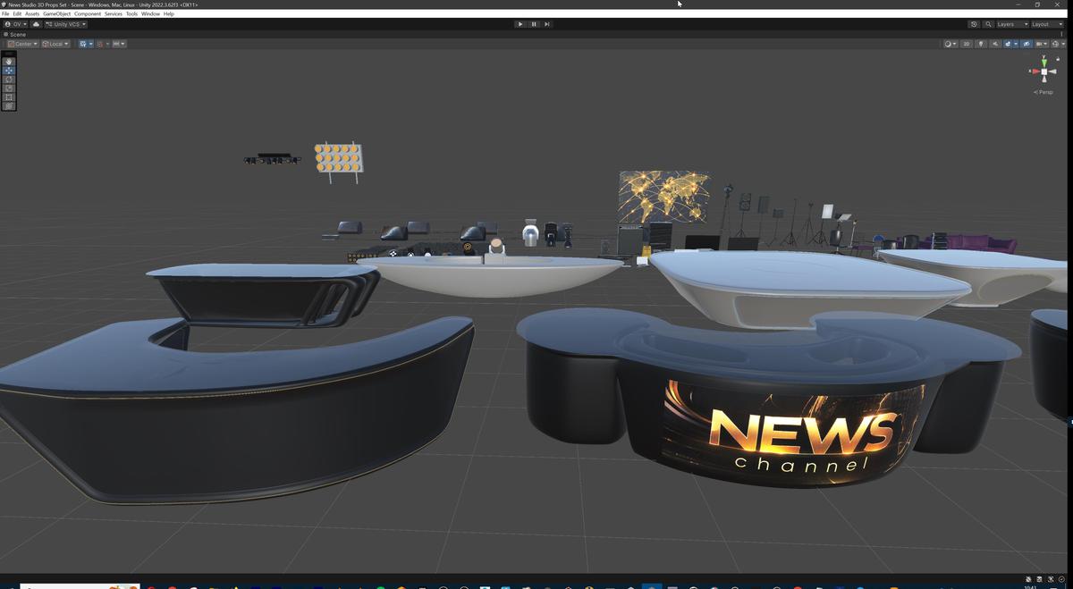 News Studio 3D Props Set - Broadcast Desks, Studio Lights, Furniture for VR