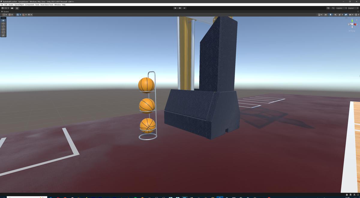 Basketball Court Set with Backboard, Hoop, Parquet, Balls, Digital Timer, Screen