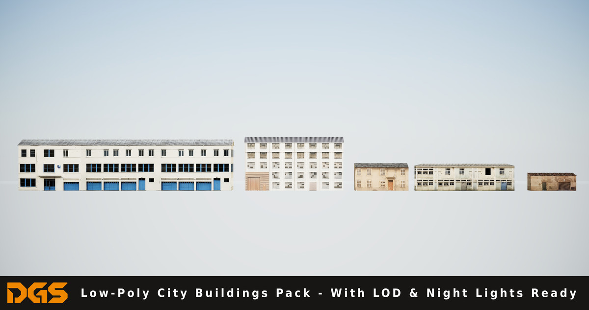 Low-Poly City Buildings Pack - With LOD & Night Lights Ready