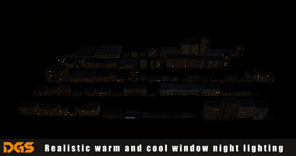 Low-Poly City Buildings Pack - With LOD & Night Lights Ready