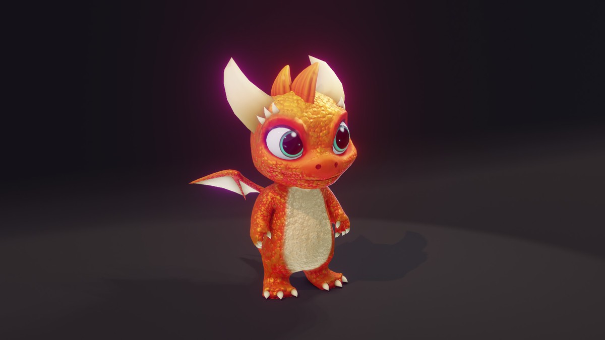Cartoon Orange Baby Dragon 3D Model & 5 Music Tracks & 36 Sound Effects