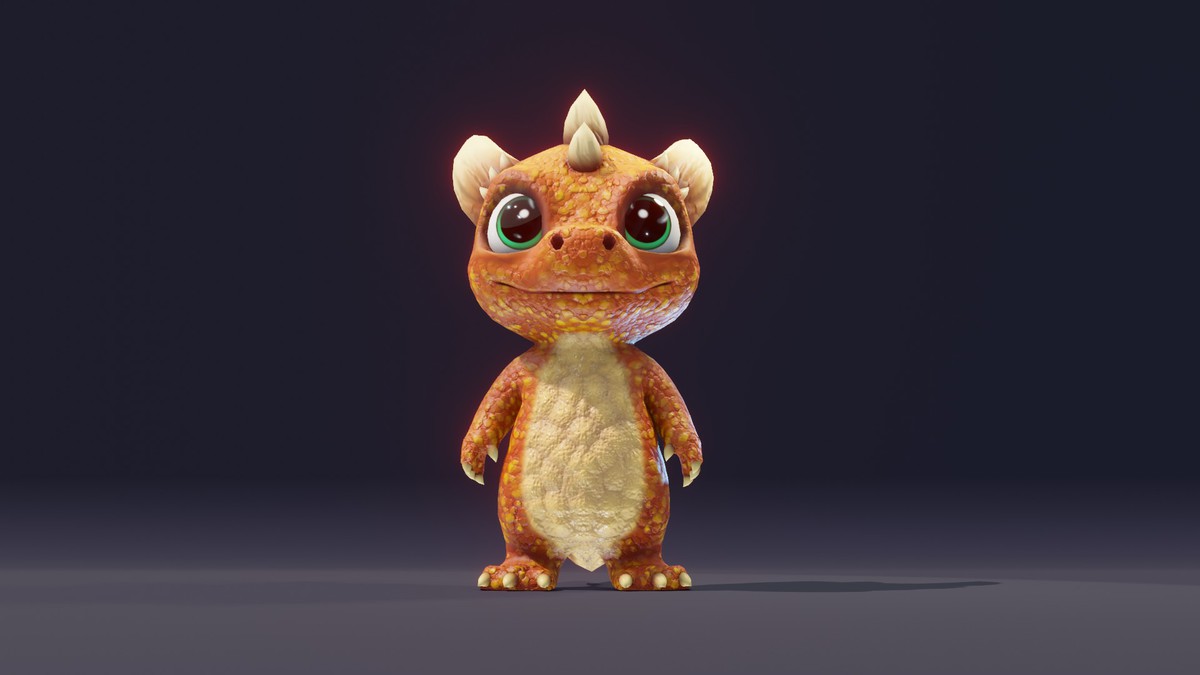 Cartoon Orange Dinosaur 3D Model (Low-Poly, Game-Ready, Animated, Built-In)