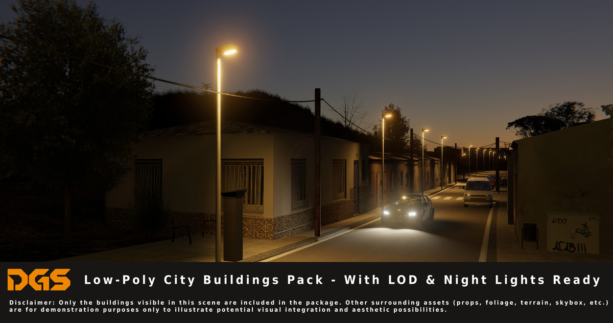 Low-Poly City Buildings Pack - With LOD & Night Lights Ready