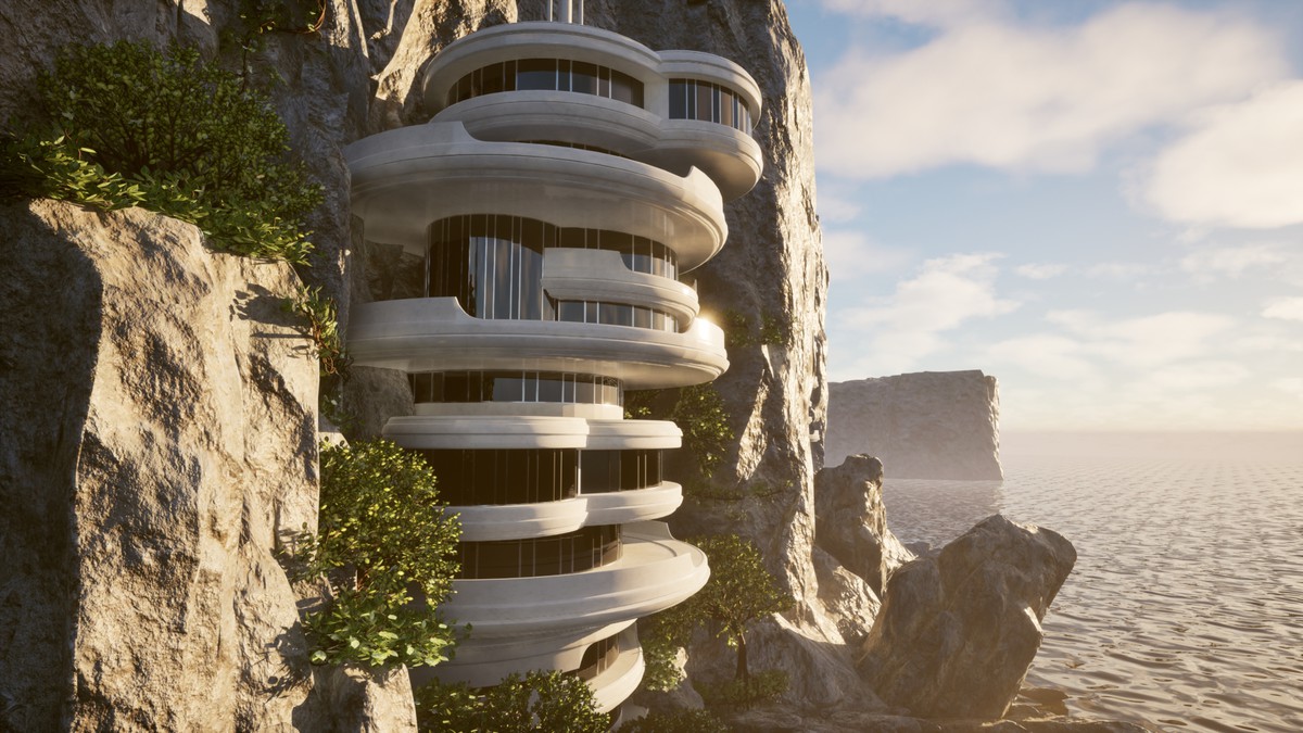 Futuristic Cliffside Habitat – Modular Sci-Fi Environment