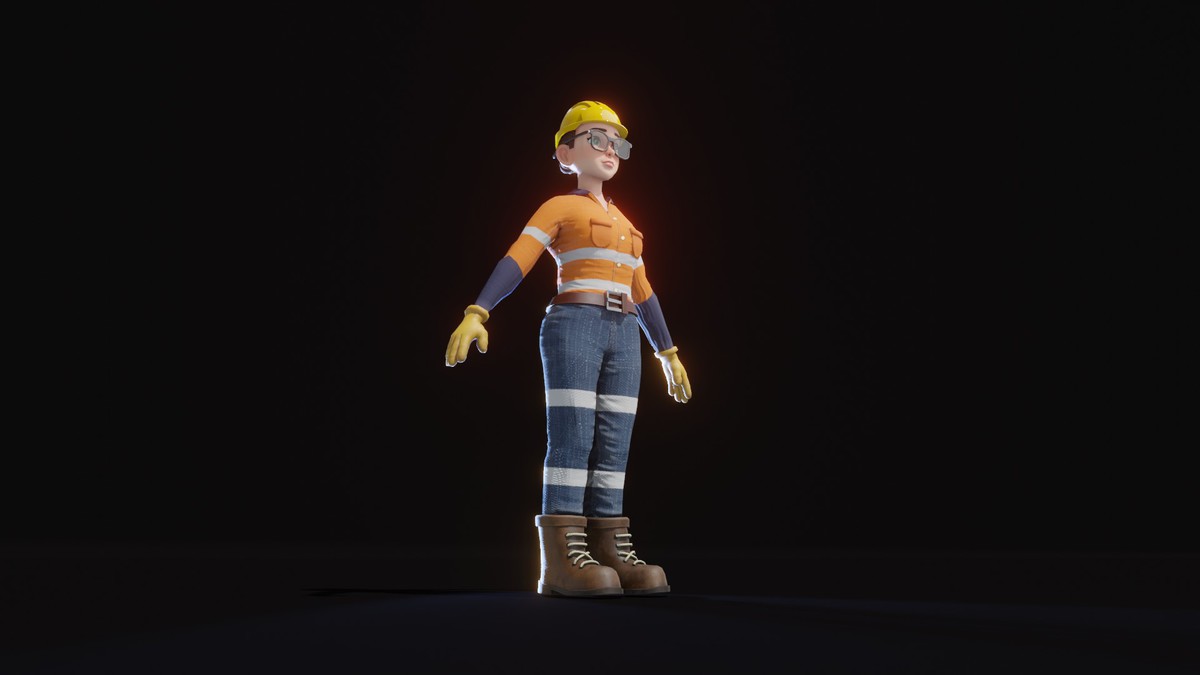 Stylized Female Worker 3D Model – Animated & Customizable (Game-Ready, Built-In)