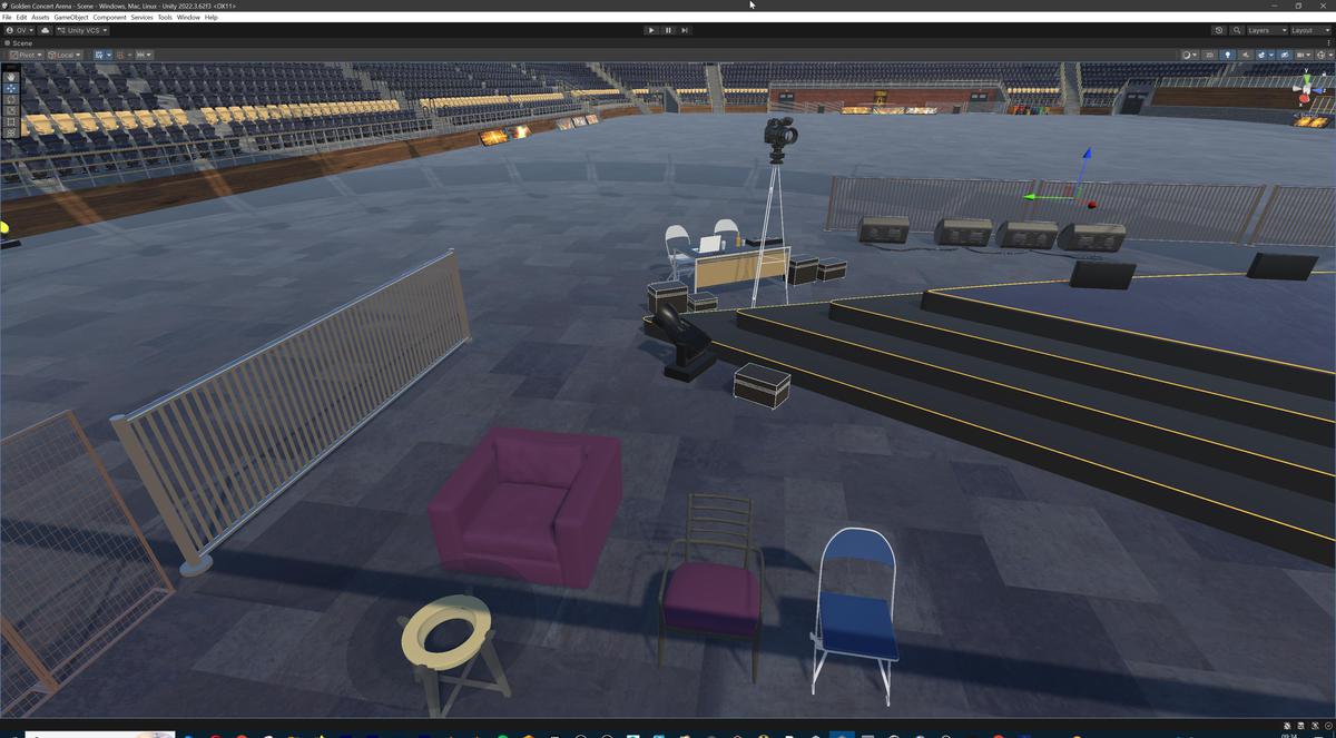 Golden Concert Arena Stadium 3D Model - Futuristic Environment with Stage, Props