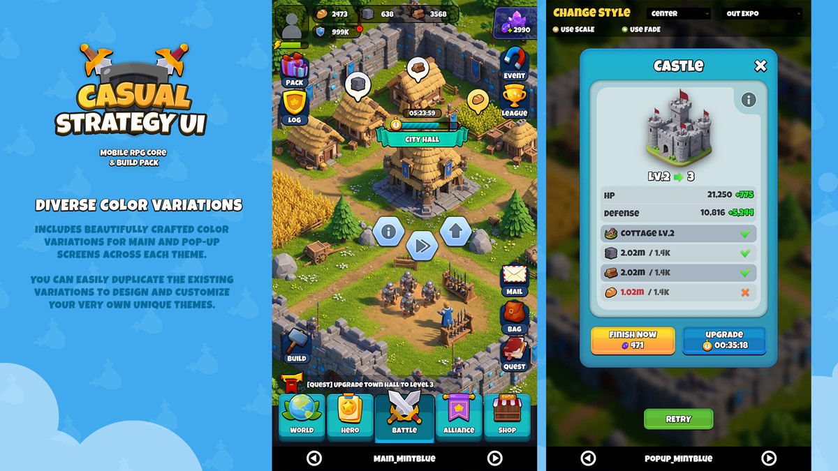 Casual Strategy UI Kit - Mobile RPG Core & Build Pack