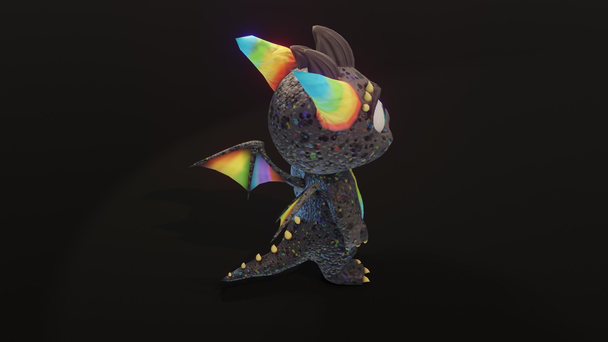 Cartoon Rainbow Dragon 3D Model (Low-Poly, Game-Ready, Animated, Built-In)