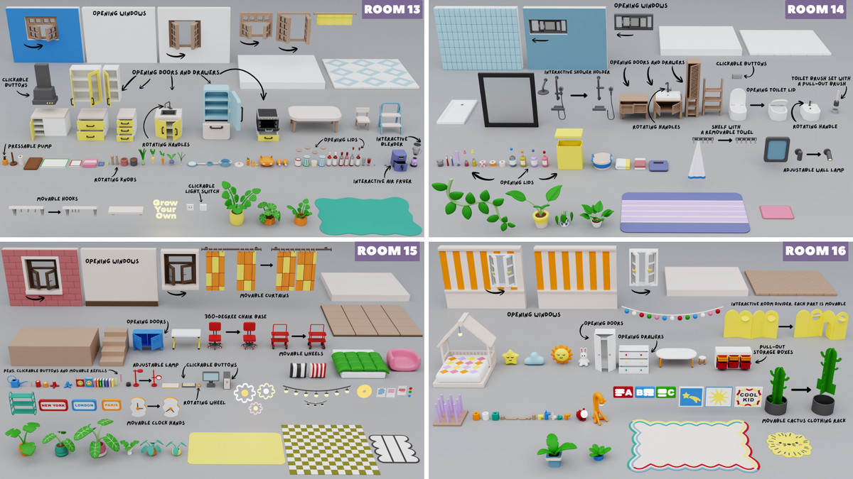 BIG PACK Interactive Cartoon Interiors & Rooms