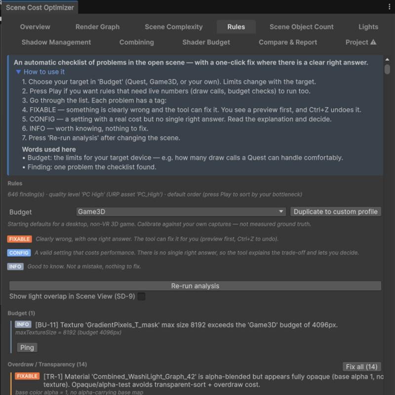 Scene Cost Optimizer — Combines, Fixes and Upgrades your Scene
