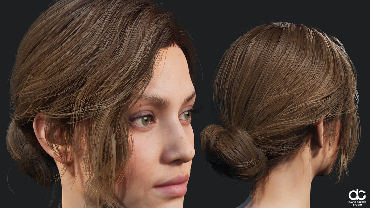 Realistic female hairstyles, pack #4 | Rigged hair, game-ready, low-poly