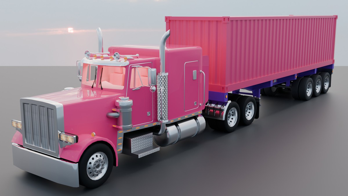 Realistic American Semi Truck + Container Trailer (11 Truck + 7 Trailer Colors)