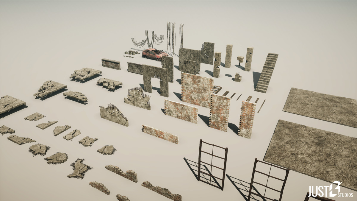 Modular Destruction Site Environment (Ruins,Destroyed,Buildings)