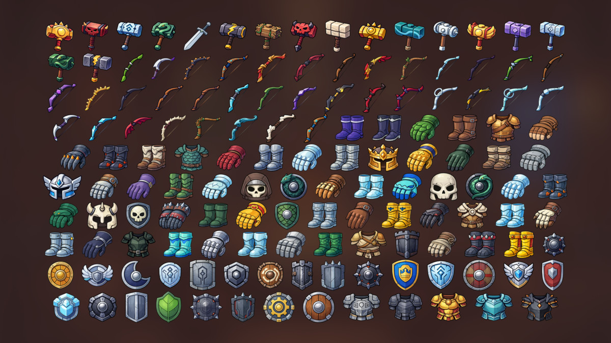 Fantasy RPG Weapons Armor Magic Items Icons Pack for Adventure Games