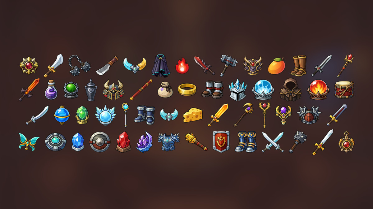 Fantasy RPG Weapons Armor Magic Artifacts Icons Pack Action Adventure Strategy