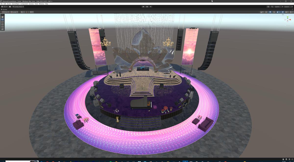 Diamond Concert Arena Stage Venue - Modular 3d Scene (with Piano, Drums, Guitar)