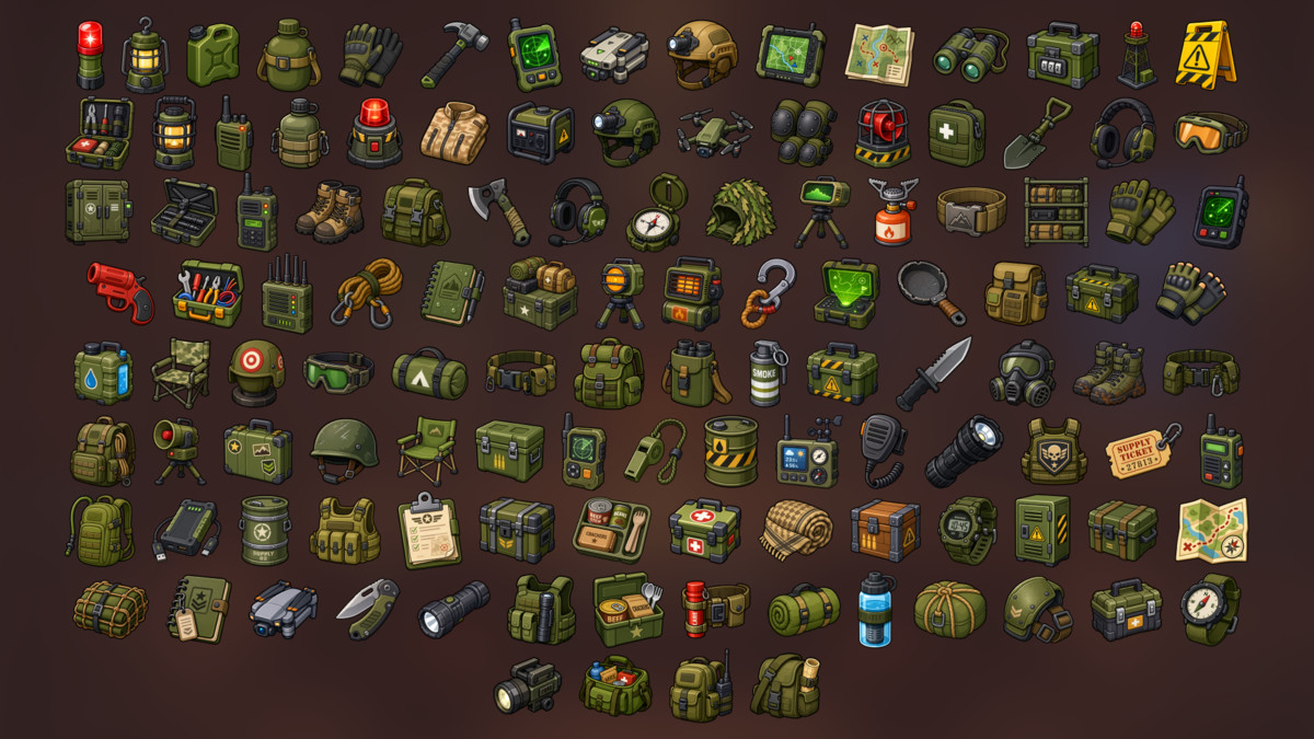 Military Tactical Survival Equipment Operations Icons Pack