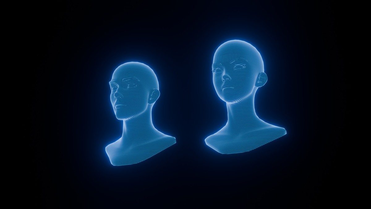 Anime Human Hologram Heads 3D Model Rigged with Facial Expressions