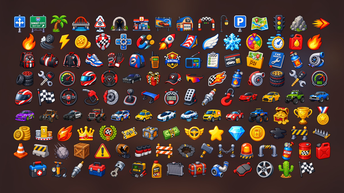 Racing Car and Garage Icons Pack for Drift Rally Arcade Motorsport Games