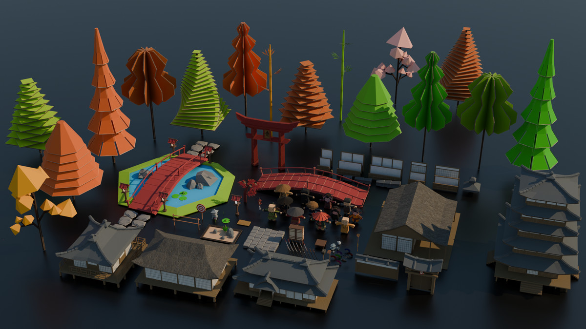 Samurai Realm : Chibi papercraft Japan feudal Asset pack
