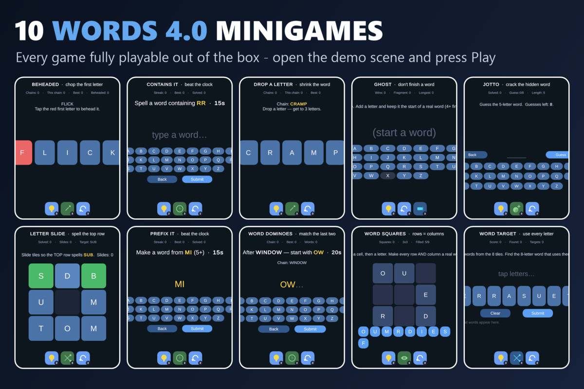 Mini Game Templates Words 4.0 - 10 Words Starters for Unity