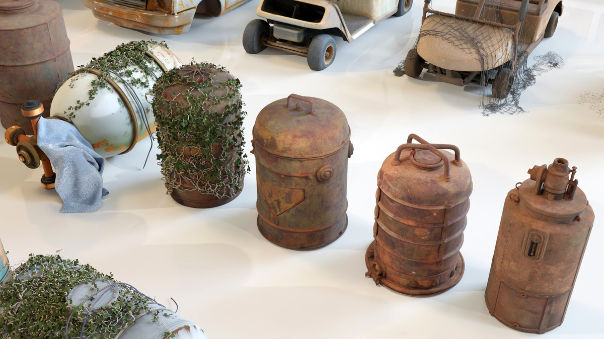 Post-Apocalyptic Junkyard Rusty Gas Station Props Pack (217 3d assets)