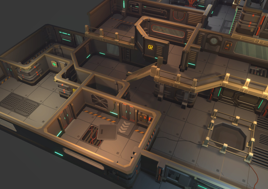 Low Poly Sci-Fi Modular Base / Cosmic Retro
