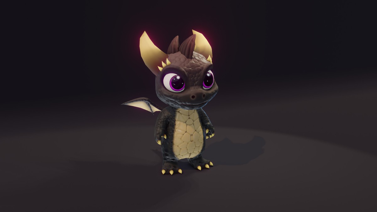 Cartoon Black Baby Dragon 3D Model (Low-Poly, Game-Ready, Animated, Built-In)