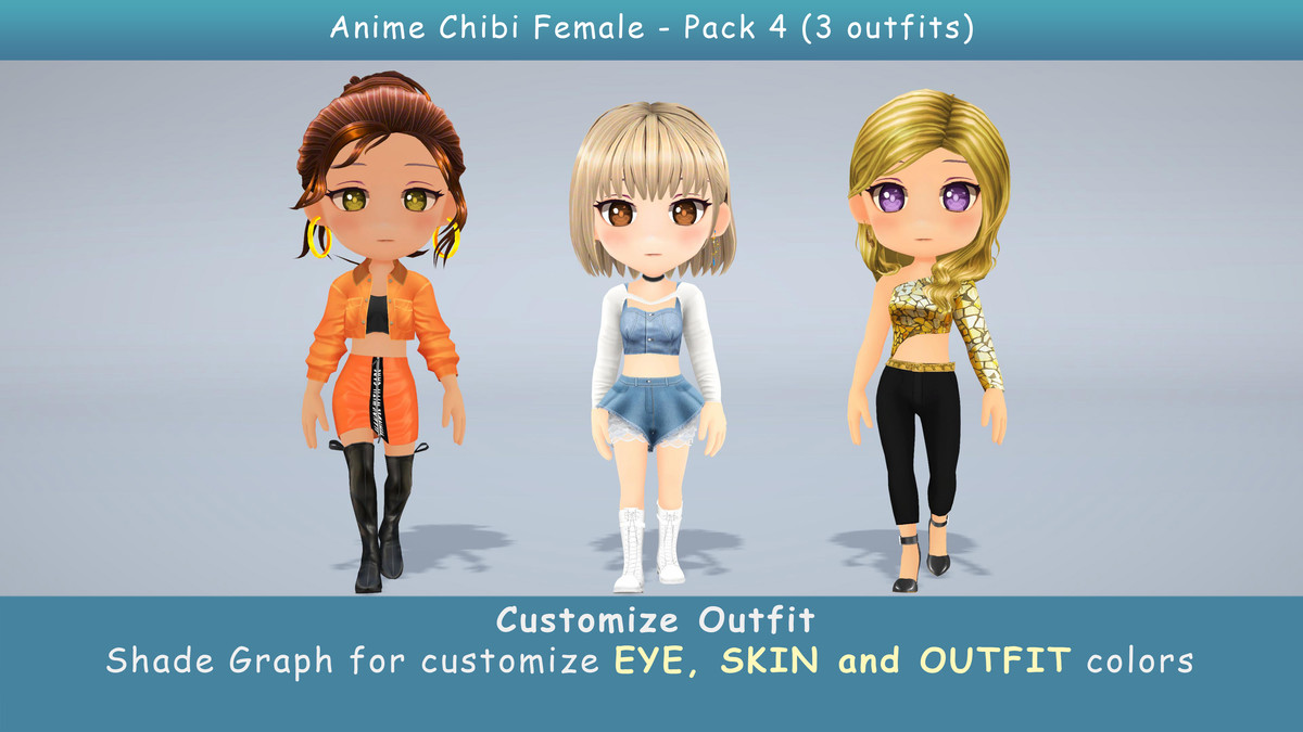 Anime Chibi Female Dancer - Combo 4 (3 outfits)