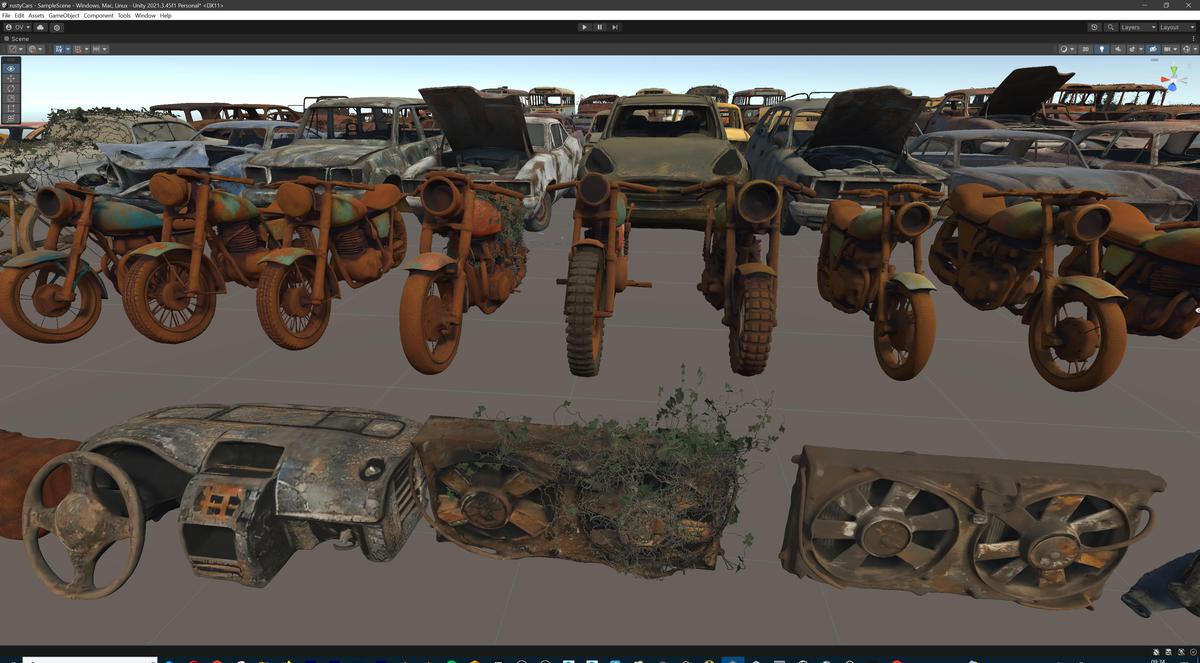 Old Abandoned Junk Rusty Vehicles 3d Game Ready Set (Car, Bus, Motorcycle, Bike)