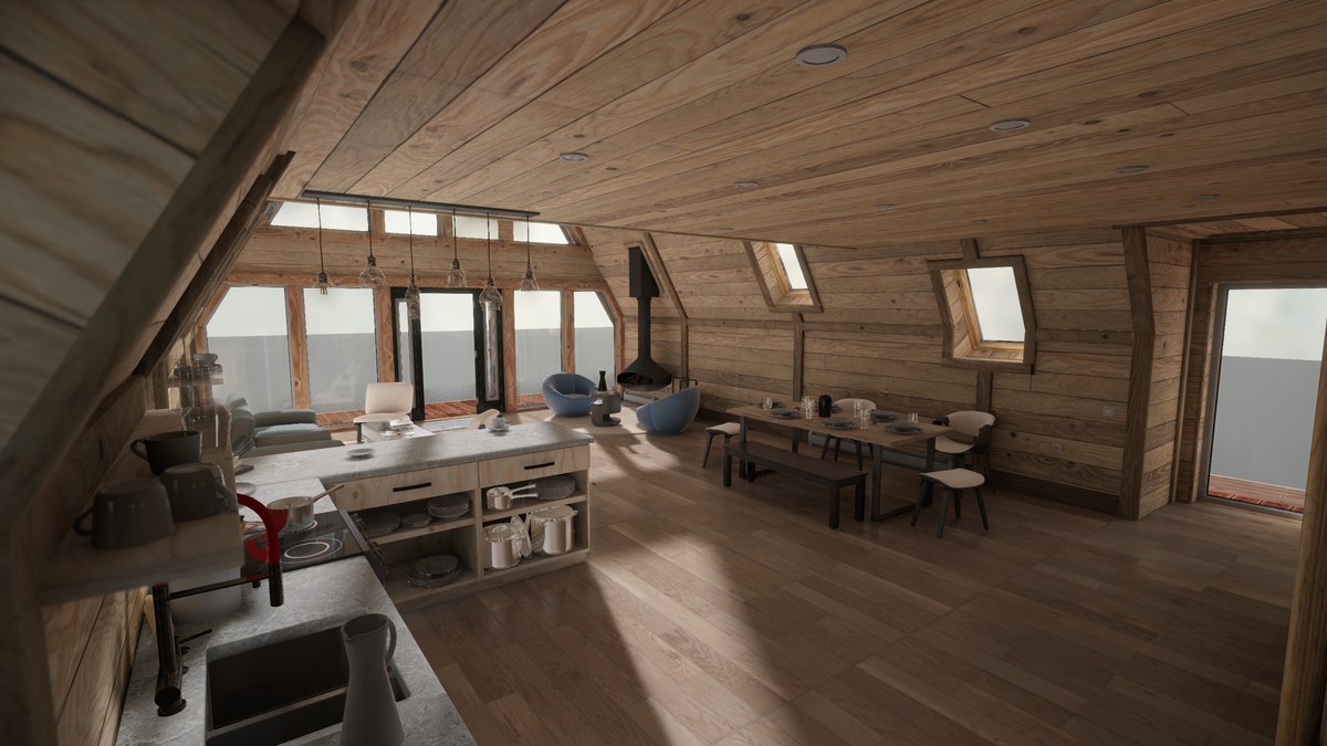 Modular A-frame House (Interior and exterior) A-frame Cabin Wooden