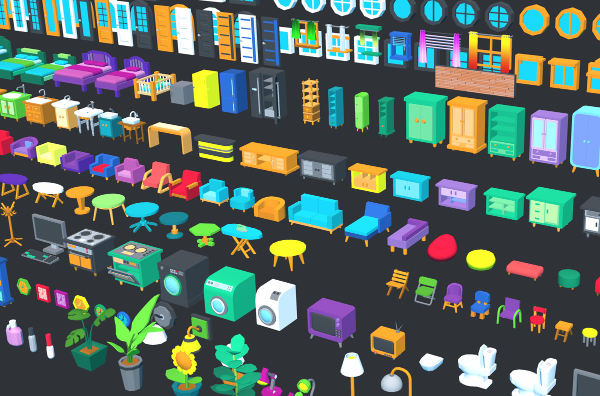 Cute Low Poly Furniture Pack - Colorful Interior Props