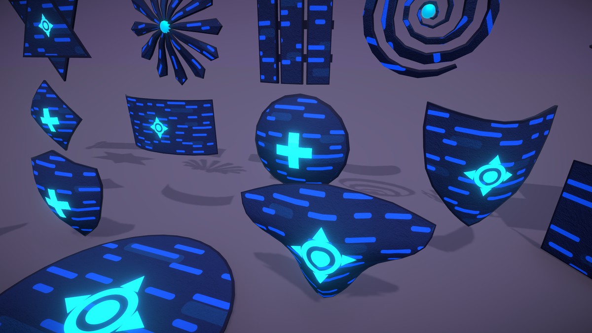 Cyber Neon Defense Shields 3D