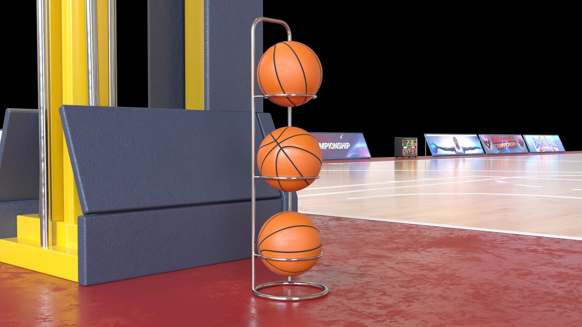 Basketball Court Set with Backboard, Hoop, Parquet, Balls, Digital Timer, Screen