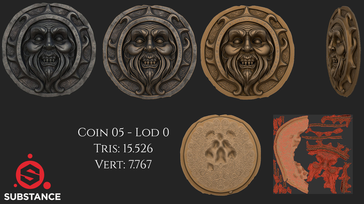 5 Dark Fantasy Coins / Medal in Gold, Silver and Bronze