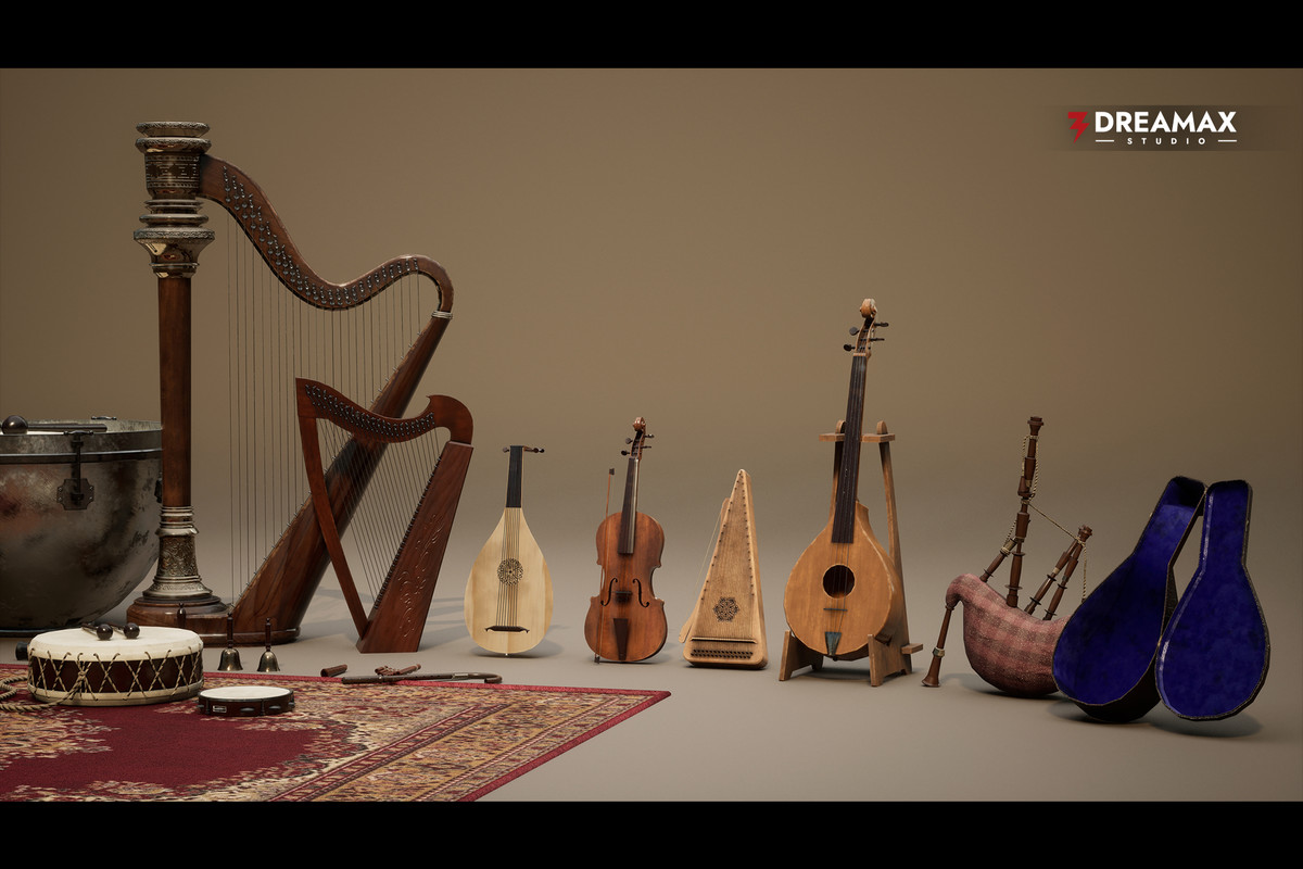 Medieval Musical Instruments - Lutes, Harps, Drums & Fantasy Bardic Props