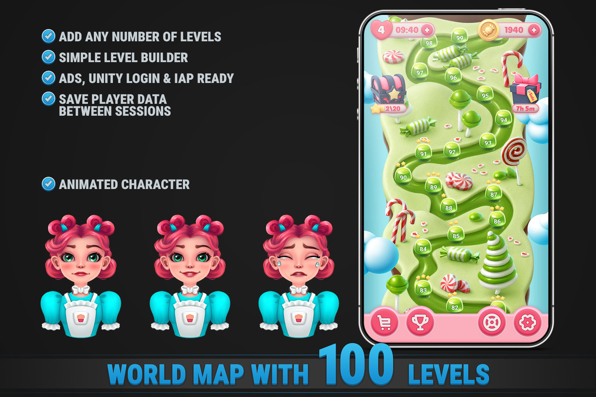 MK Match-3 Kit • Candy Sweet Game Template
